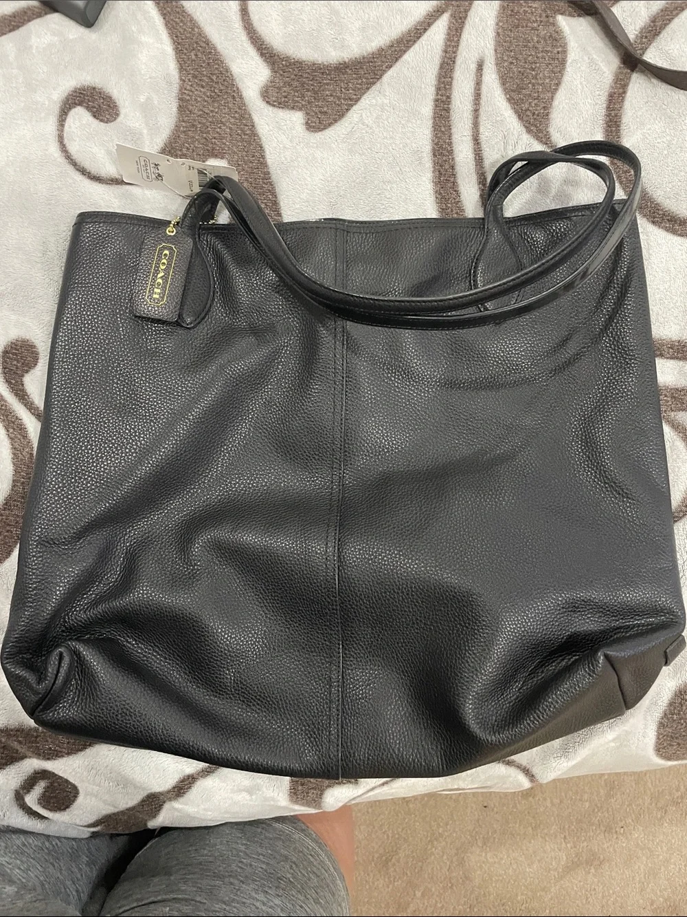 Coach Black Pebbled Leather Tote with Branded Tag
